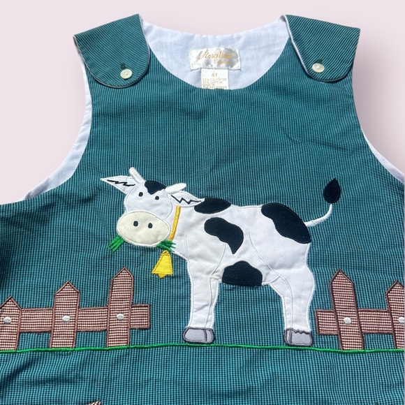 Toddler Rosalina Collection Teal Cow Farm Fence Print Tank Dress Size 4T - Picture 2 of 9